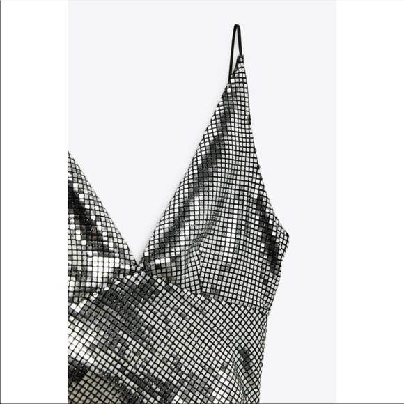 ZARA SIZE XS SILVER & BLACK SHIMMER MIDI DRESS - SOLD OUT EVERYWHERE! - Picture 5 of 5